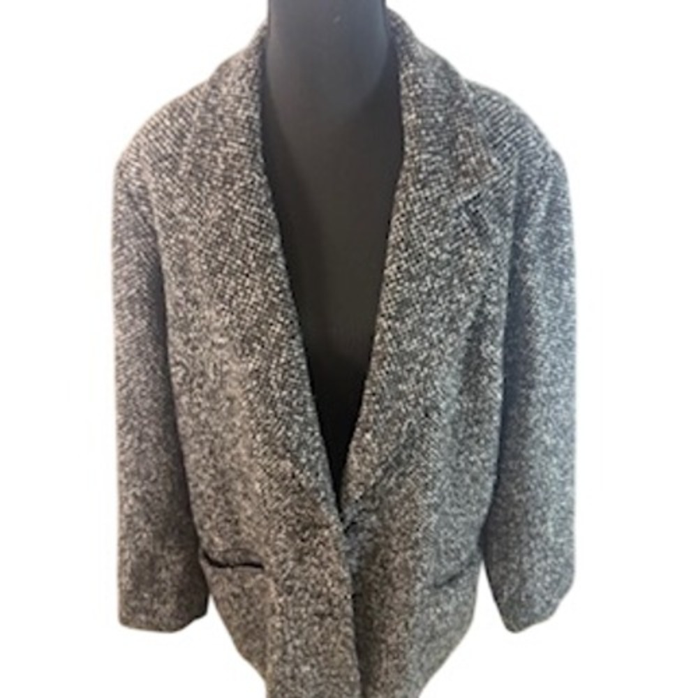 Abercrombie & Fitch Womens XL Tweed Blazer Coat Black White Textured Knit Jacket